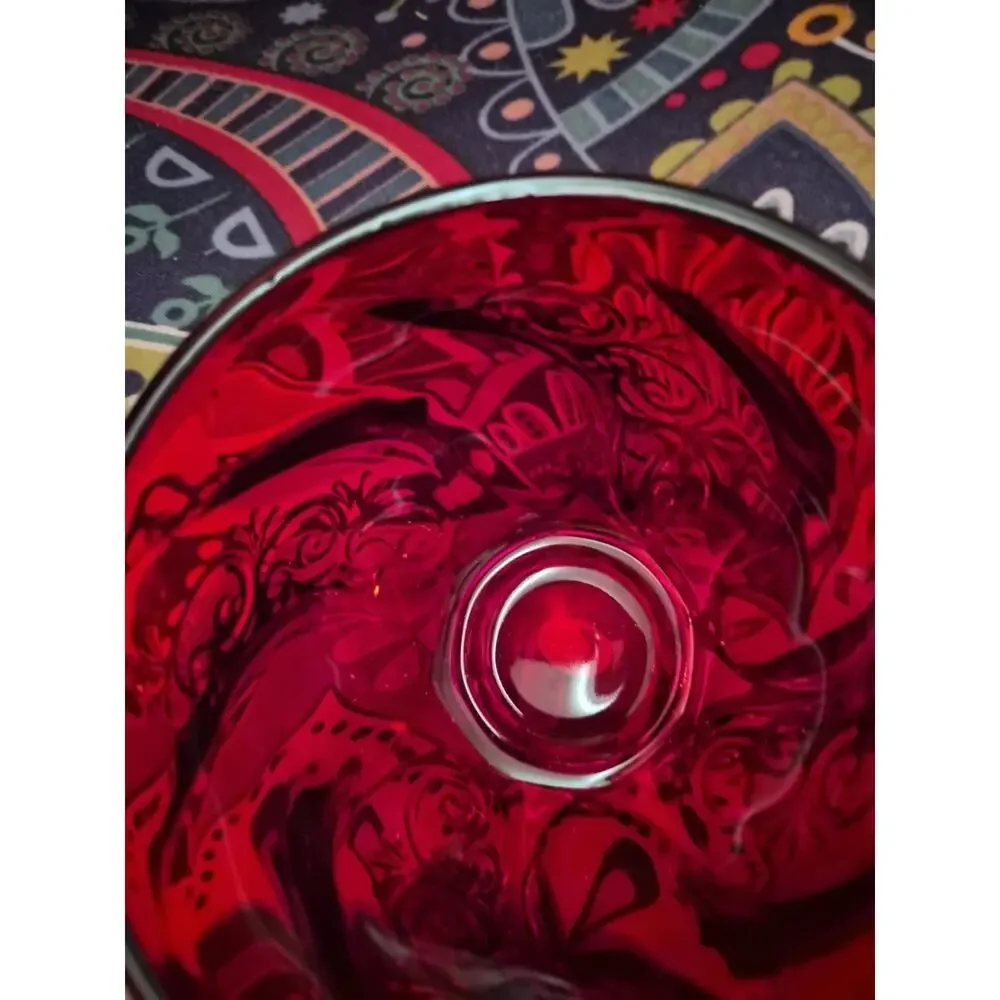 Vintage Fenton Art Glass Candy Dish In A Deep Ruby Red Amberina Color Yellow